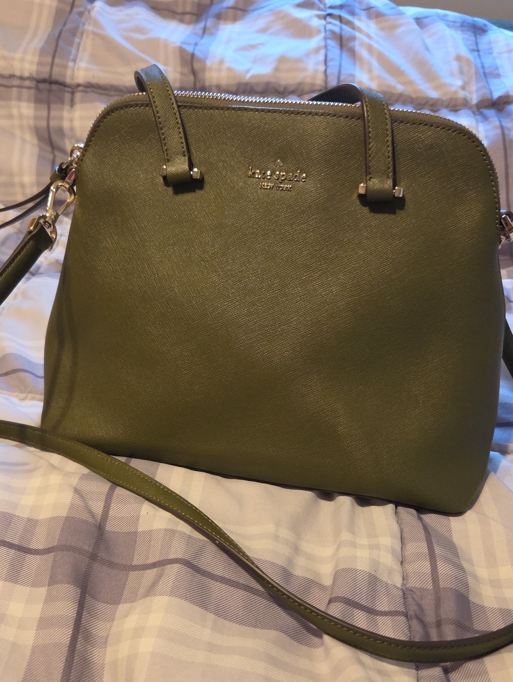 kate spade olive crossbody dome satchel with gold hardware